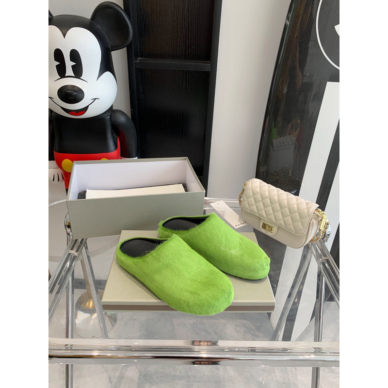 Marni Long Hair Calfskin Fussbett Sabot Green