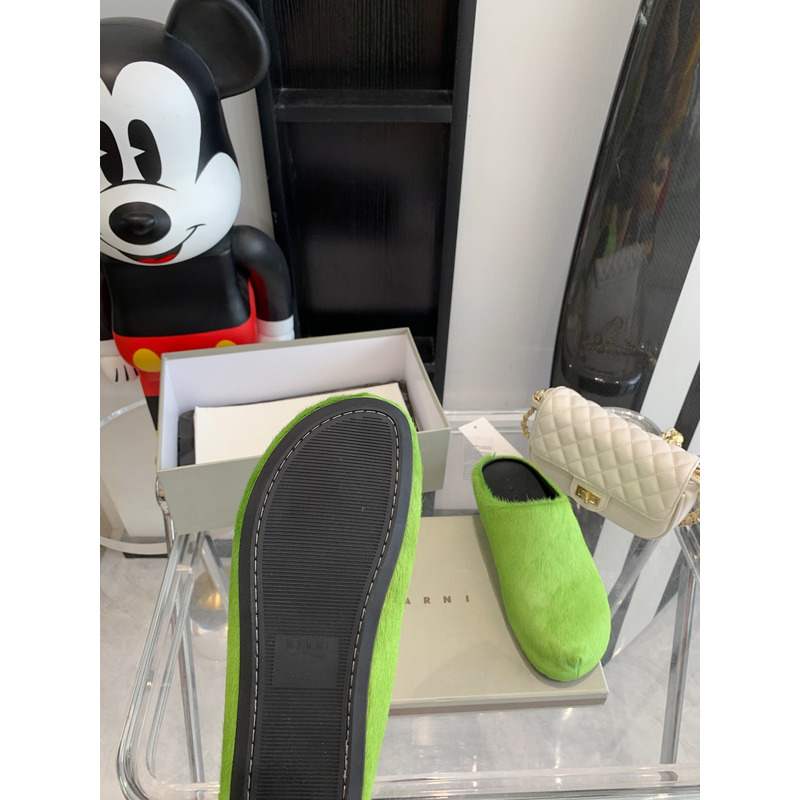 Marni Long Hair Calfskin Fussbett Sabot Green