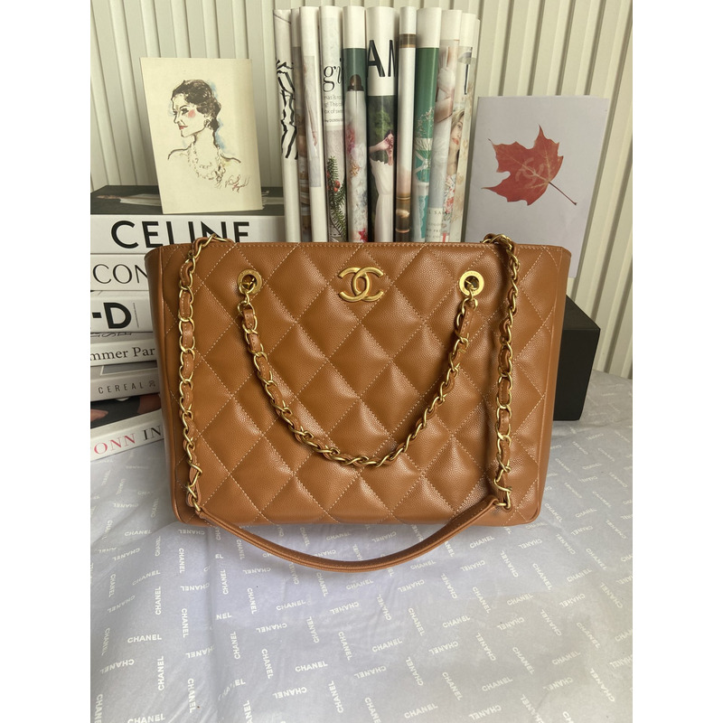 Ch*el 22 caviar large tote bag brown