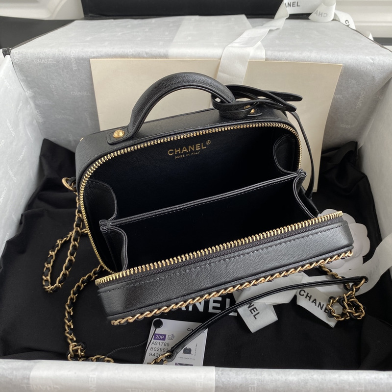 Ch*el glossy sheepskin small camera bag black