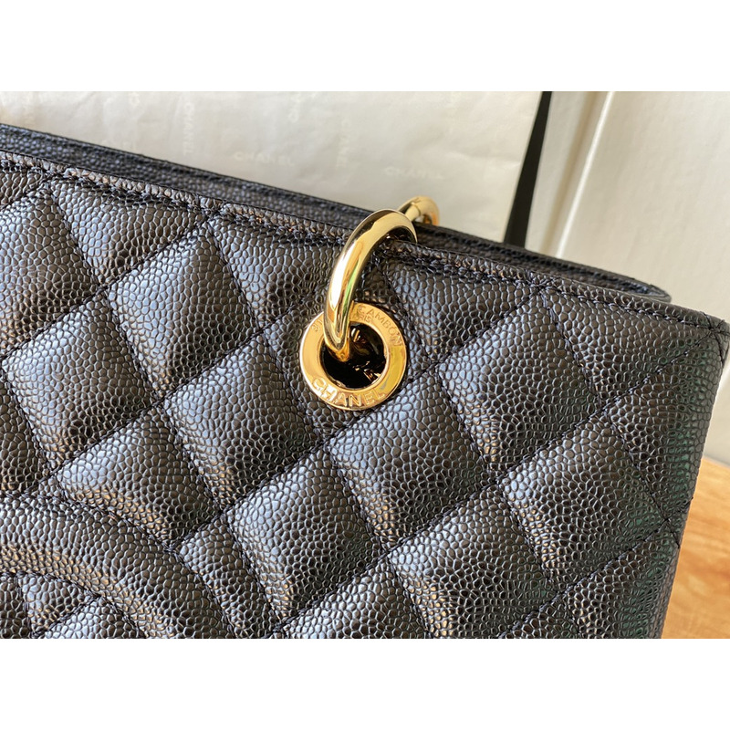 Ch*el pebbled leather gst totebag black gold