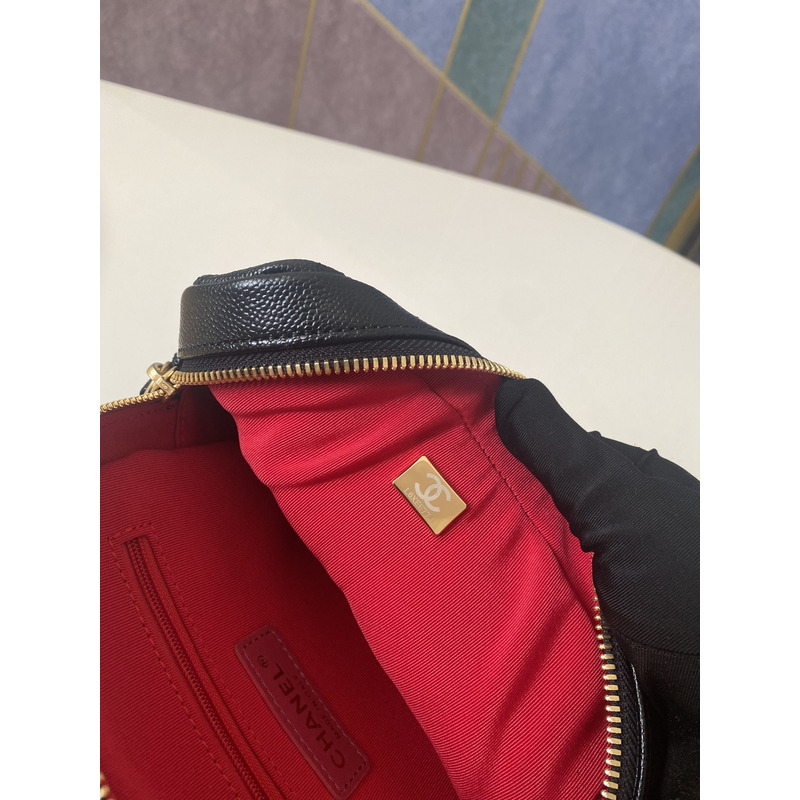 Ch*el grained calfskin & gold-tone metal backpack black