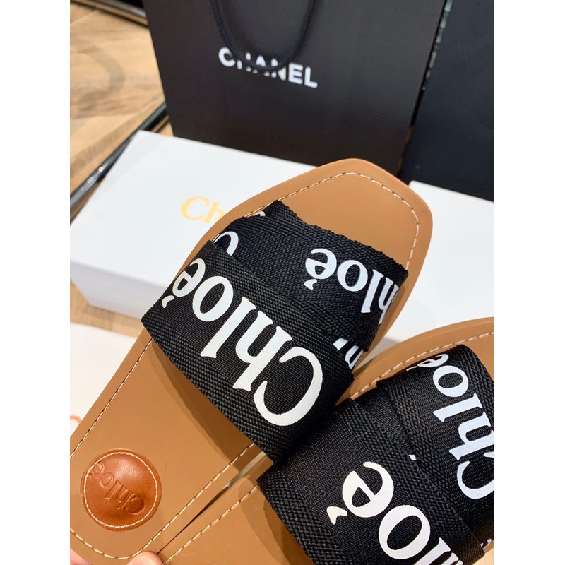 Chloe Woody Canvas Slides Black