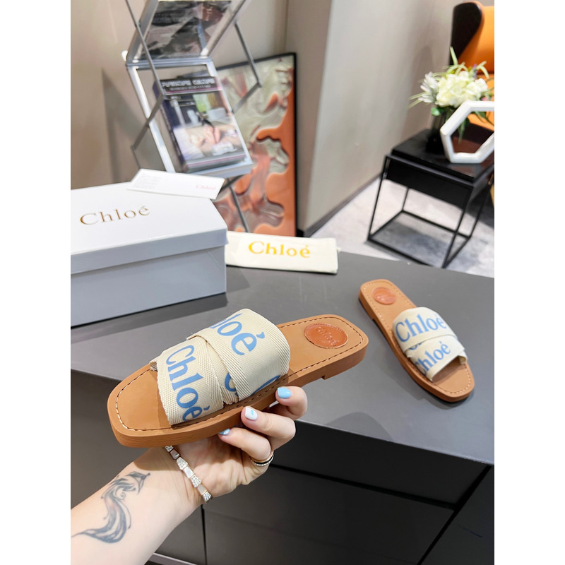 Chloe Woody Canvas Slides Blue Logo