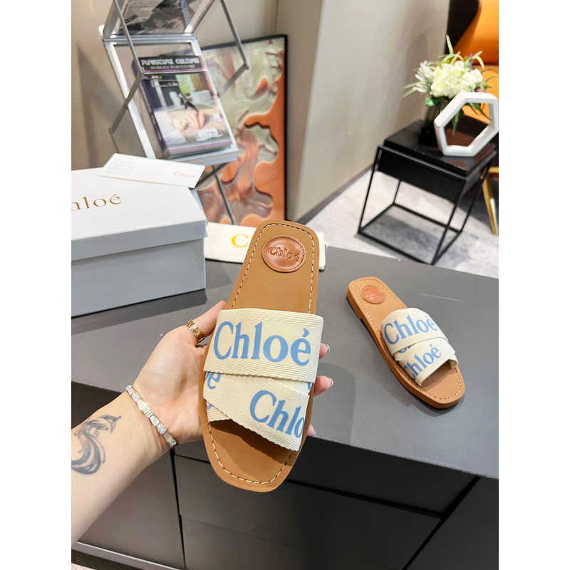 Chloe Woody Canvas Slides Blue Logo