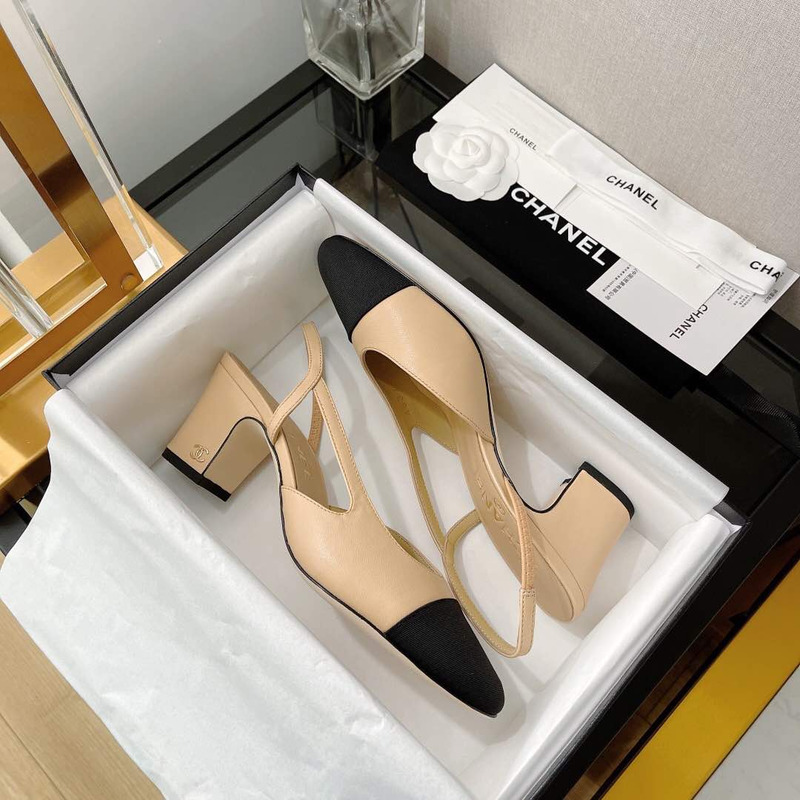 Ch*el sling-back heel beige and black
