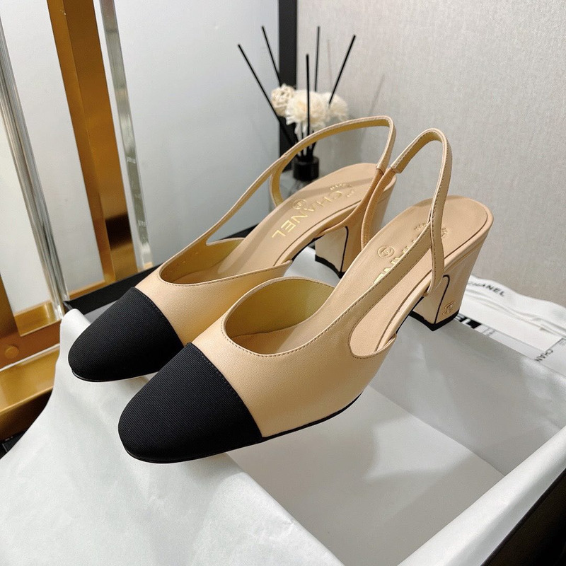Ch*el sling-back heel beige and black