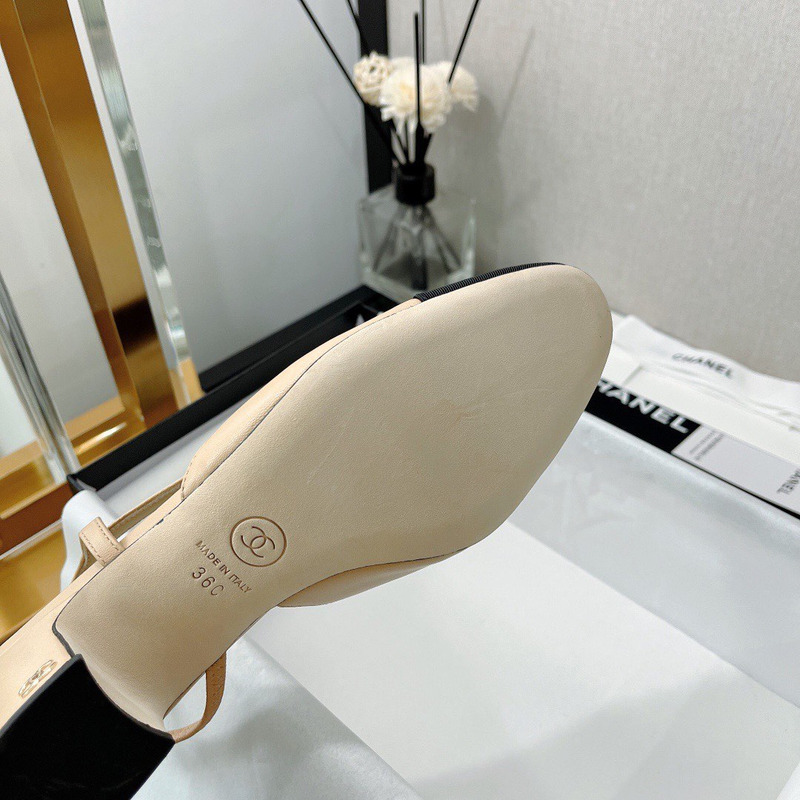 Ch*el sling-back heel beige and black