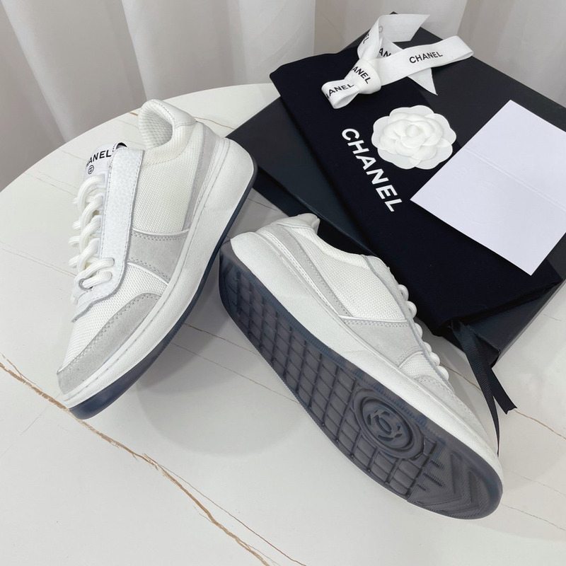 Ch*el fabric calf suede & caviar calf leather white grey & white