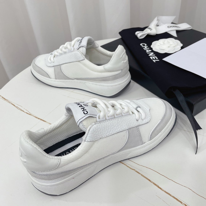 Ch*el fabric calf suede & caviar calf leather white grey & white