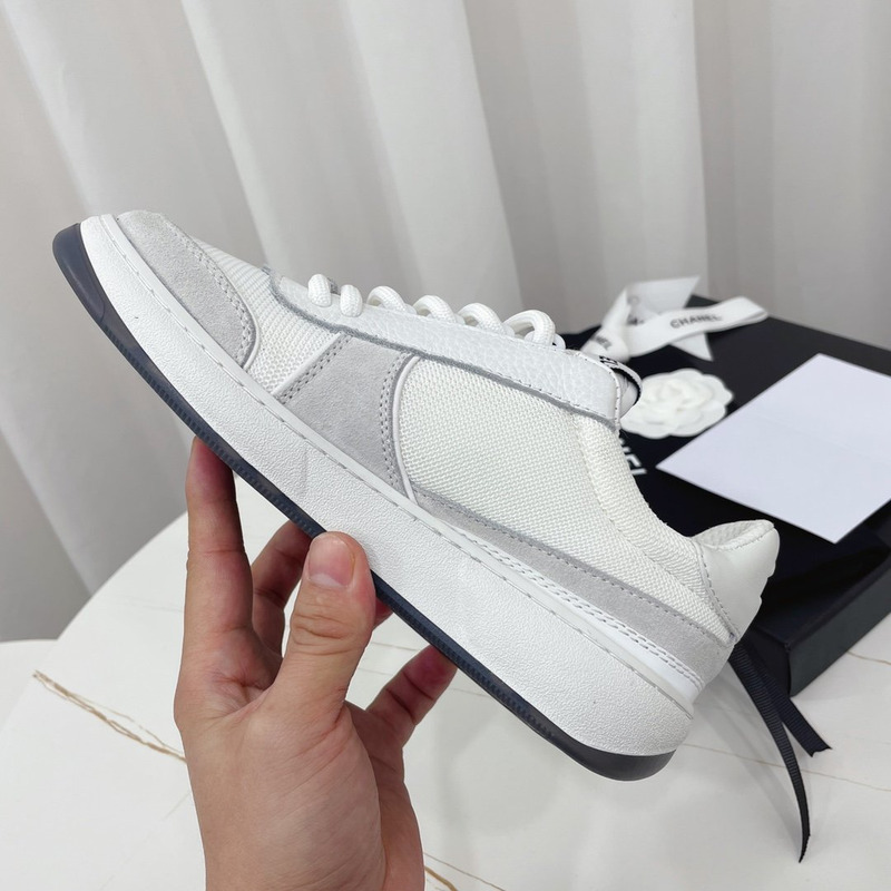 Ch*el fabric calf suede & caviar calf leather white grey & white