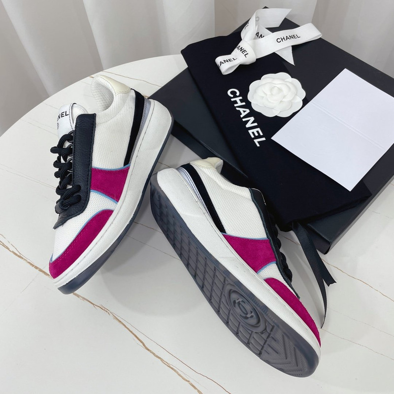 Ch*el fabric calf suede & caviar calf leather white dark pink & black
