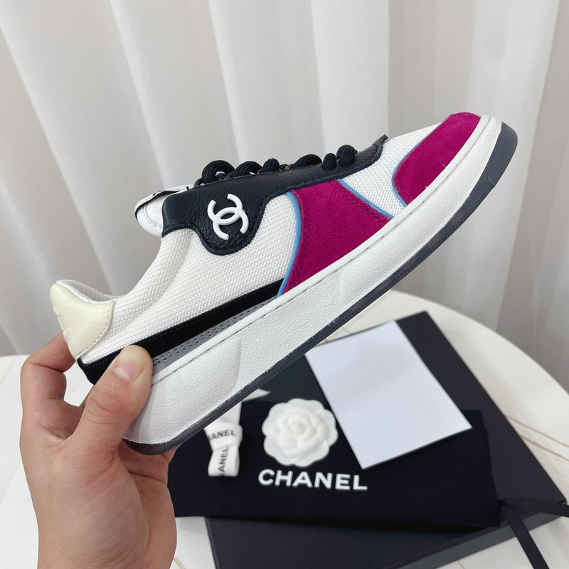 Ch*el fabric calf suede & caviar calf leather white dark pink & black