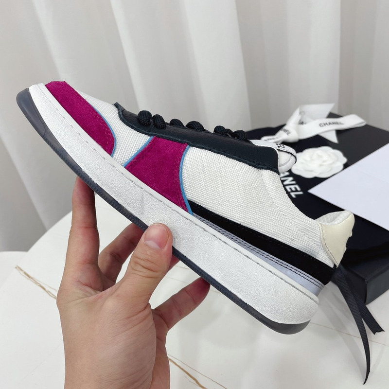 Ch*el fabric calf suede & caviar calf leather white dark pink & black