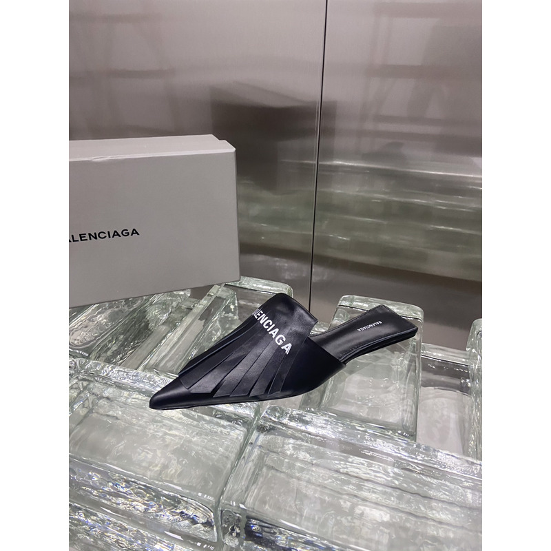 Ba*len*cia*ga mule fringes knife in leather with fringes and logo black