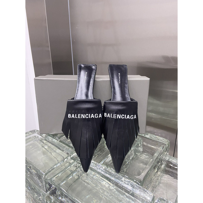 Ba*len*cia*ga mule fringes knife in leather with fringes and logo black
