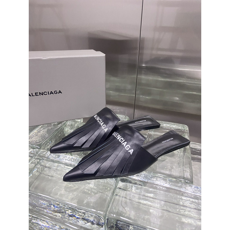 Ba*len*cia*ga mule fringes knife in leather with fringes and logo black