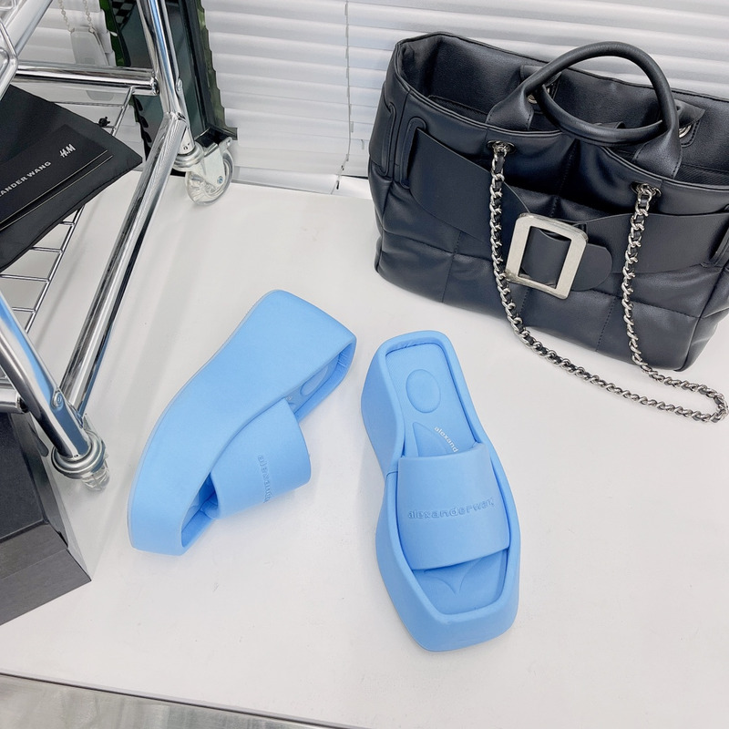 Alexander Wang Taji Platform Slide Sandal in Lycra Blue