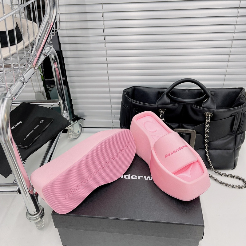 Alexander Wang Taji Platform Slide Sandal in Lycra Neon Bubblegum