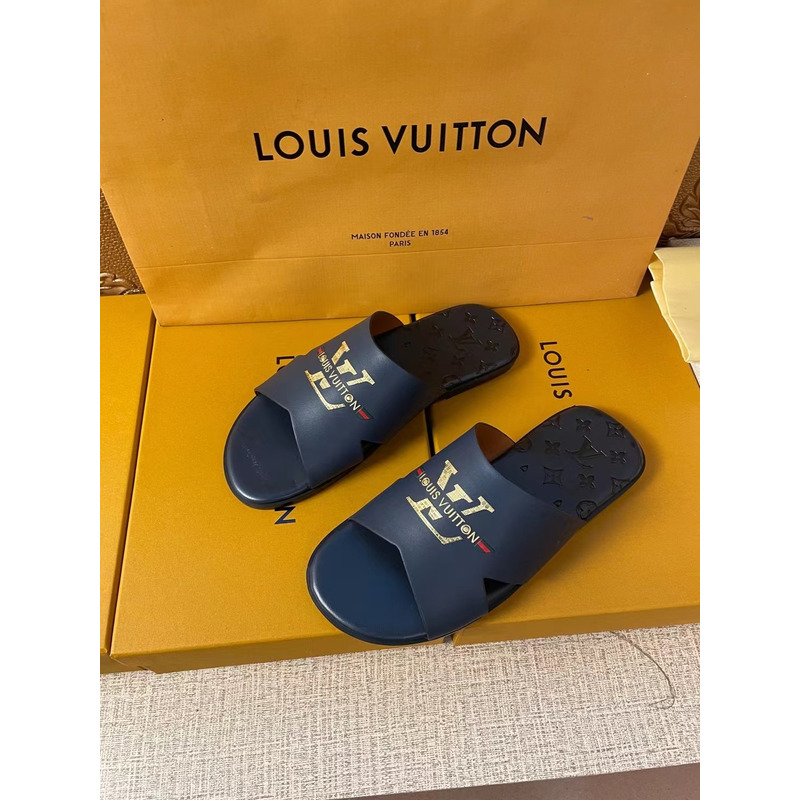 l**is V*t*n gold logo monogram mules navy
