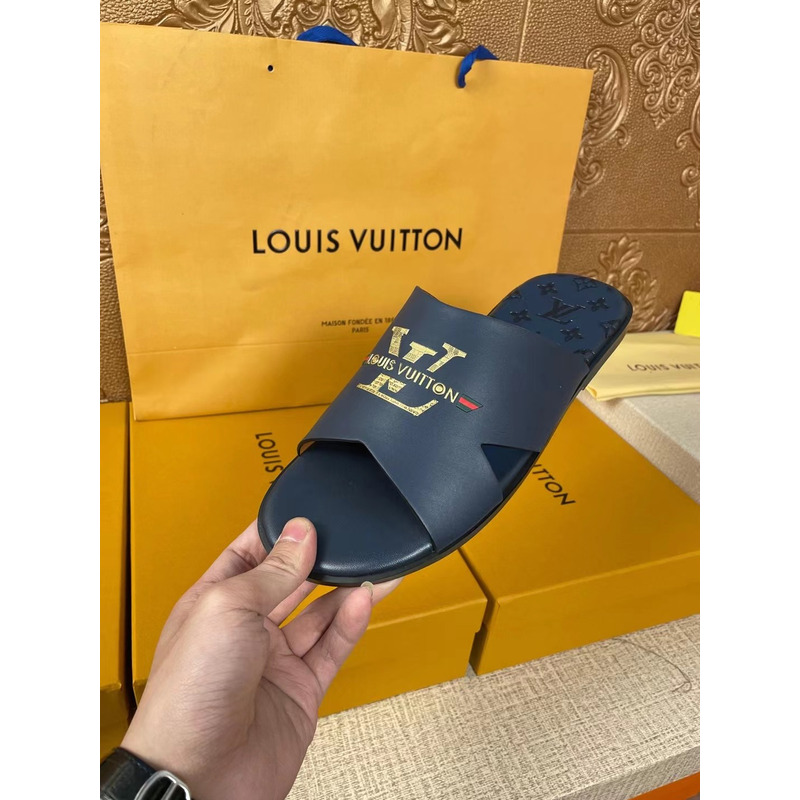 l**is V*t*n gold logo monogram mules navy