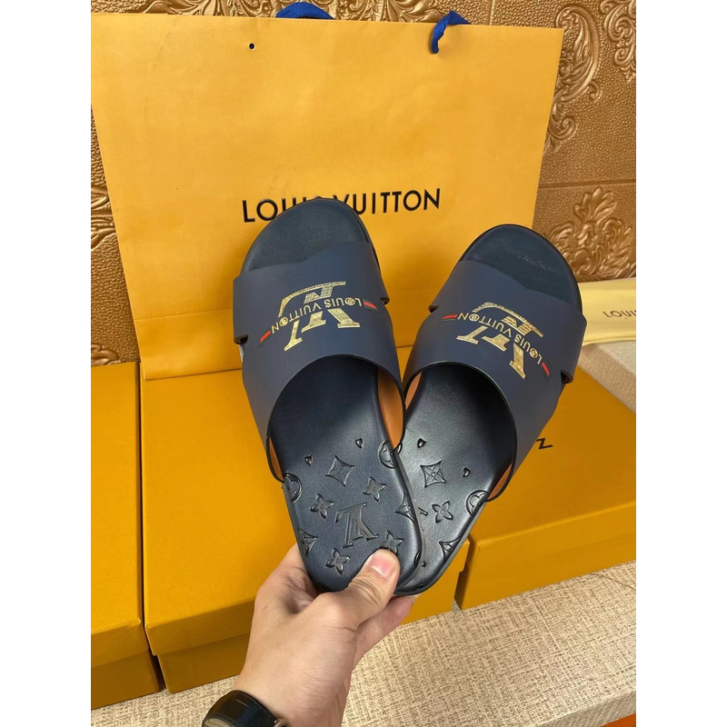 l**is V*t*n gold logo monogram mules navy