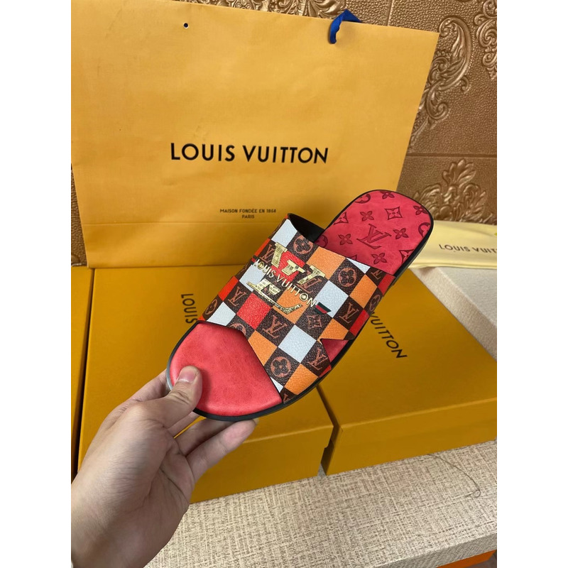 l**is V*t*n gold logo monogram mules red