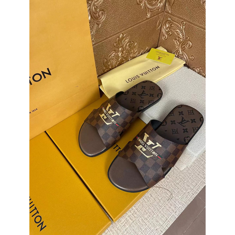 l**is V*t*n gold logo damier mules brown