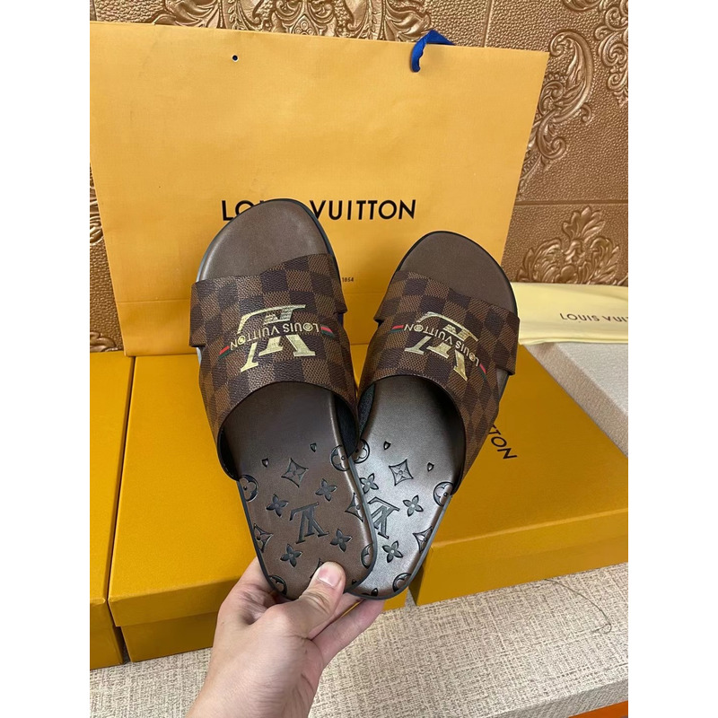 l**is V*t*n gold logo damier mules brown