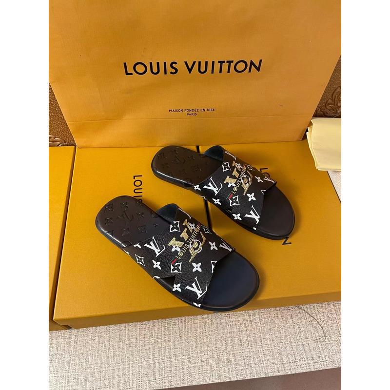l**is V*t*n gold logo monogram mules black
