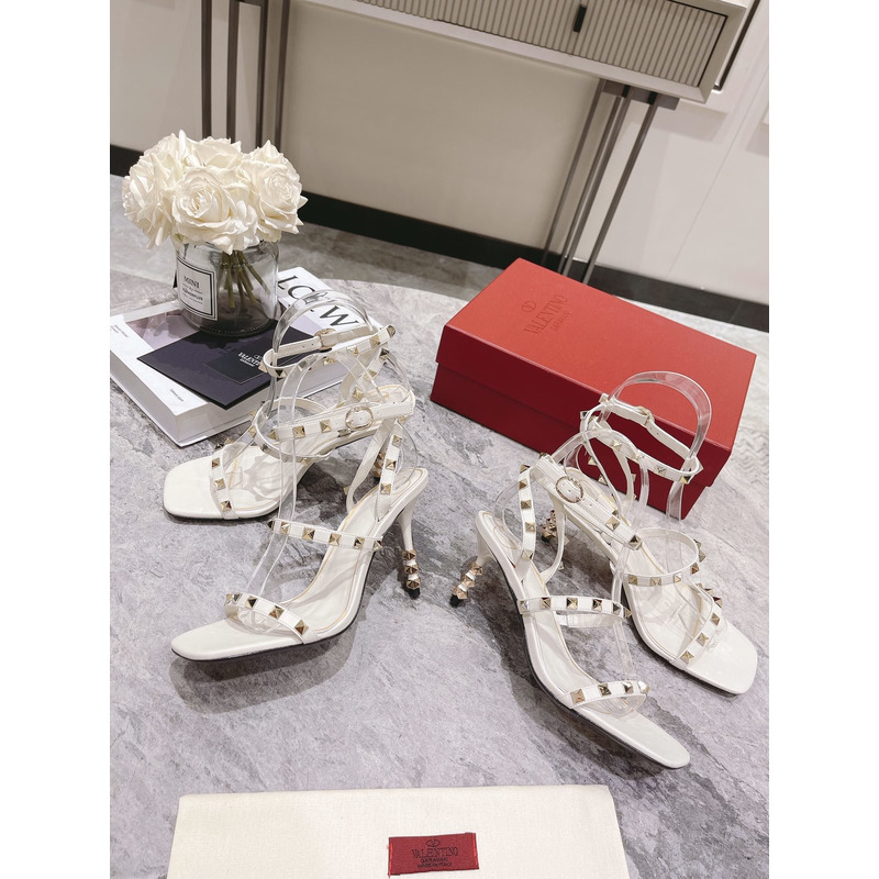 Valentino Square Toe Sandals with Rivets White