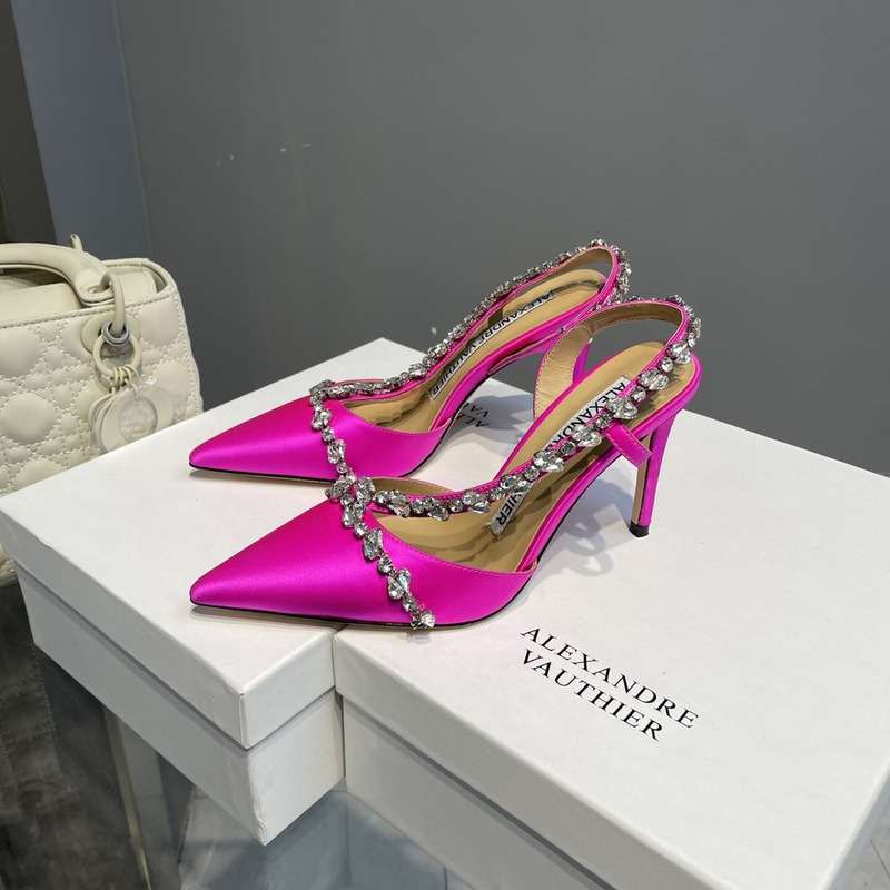 Alexandre Vauthier Pointed Toe Rhinestone High Heels Stiletto Silk Sandals Fuchsia