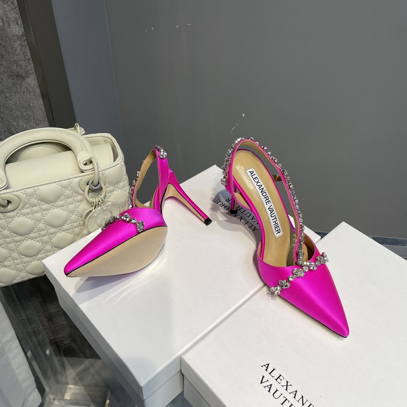 Alexandre Vauthier Pointed Toe Rhinestone High Heels Stiletto Silk Sandals Fuchsia