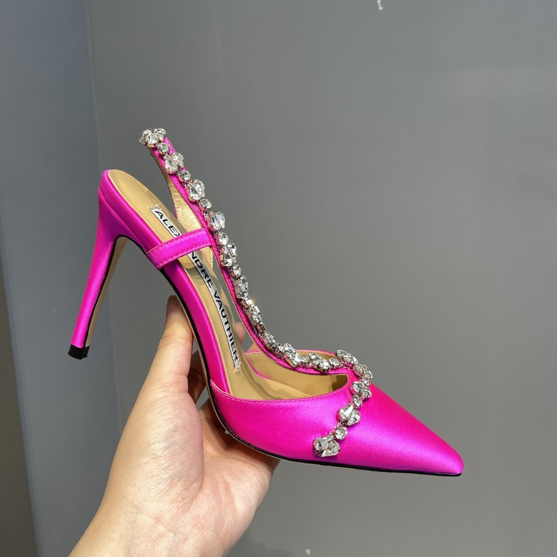 Alexandre Vauthier Pointed Toe Rhinestone High Heels Stiletto Silk Sandals Fuchsia