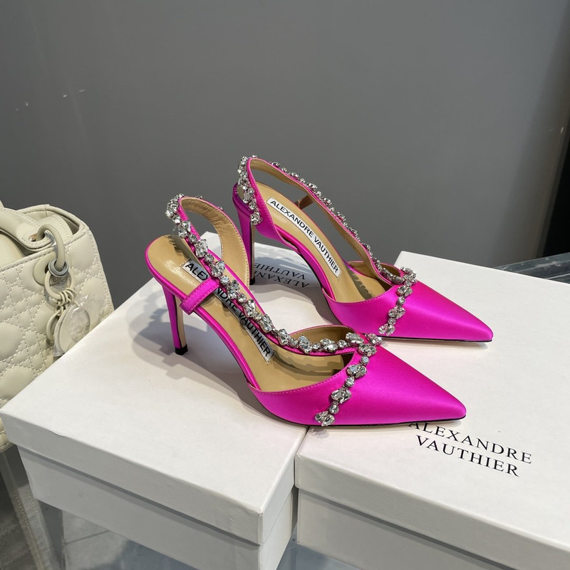 Alexandre Vauthier Pointed Toe Rhinestone High Heels Stiletto Silk Sandals Fuchsia