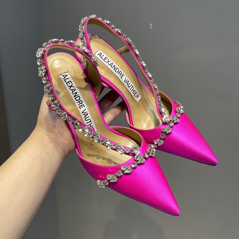 Alexandre Vauthier Pointed Toe Rhinestone High Heels Stiletto Silk Sandals Fuchsia