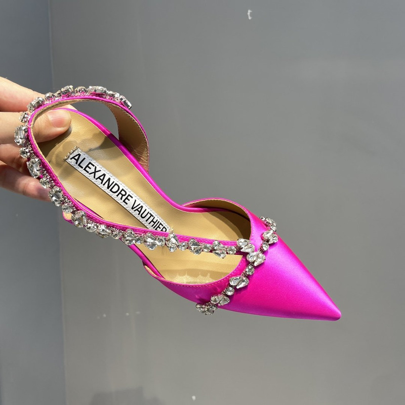 Alexandre Vauthier Pointed Toe Rhinestone High Heels Stiletto Silk Sandals Fuchsia