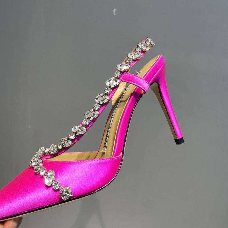 Alexandre Vauthier Pointed Toe Rhinestone High Heels Stiletto Silk Sandals Fuchsia