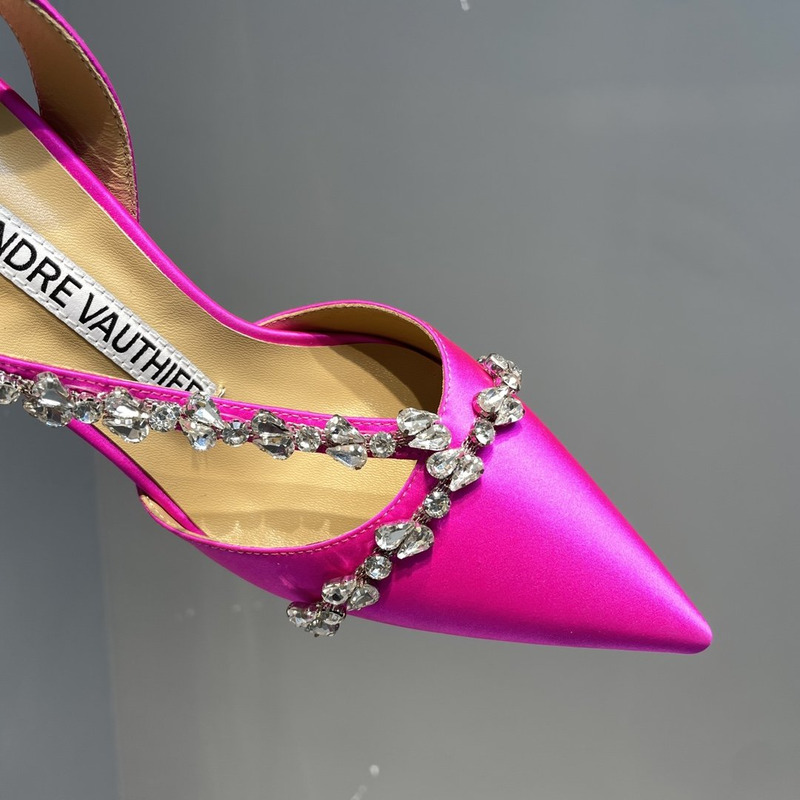 Alexandre Vauthier Pointed Toe Rhinestone High Heels Stiletto Silk Sandals Fuchsia
