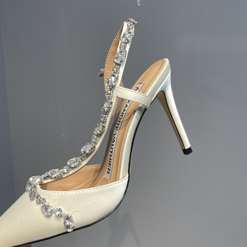 Alexandre Vauthier  Pointed Toe Rhinestone High Heels Stiletto Silk Sandals White