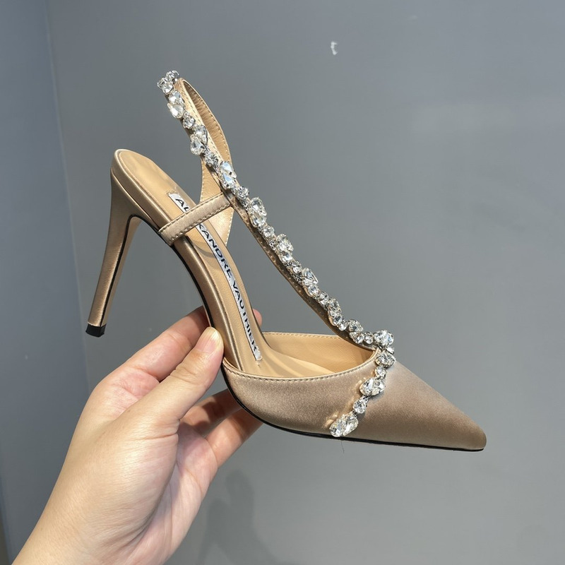 Alexandre Vauthier  Pointed Toe Rhinestone High Heels Stiletto Silk Sandals Champagne