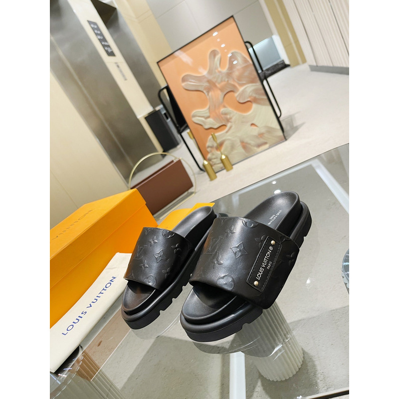 l**is V*t*n pool pillow flat comfort mules black