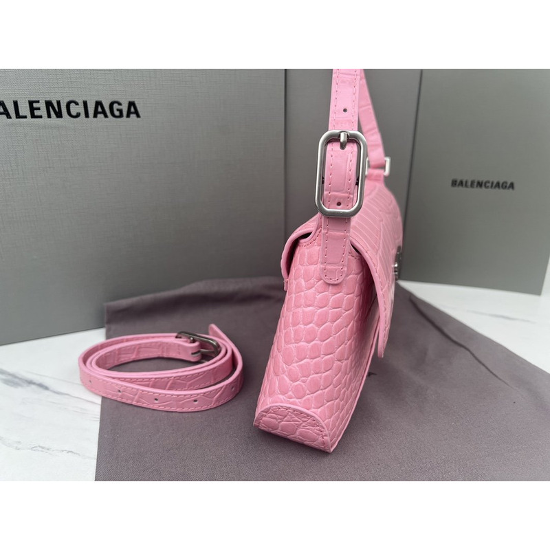 Ba*len*cia*ga croc-embossed calfskin handbag pink