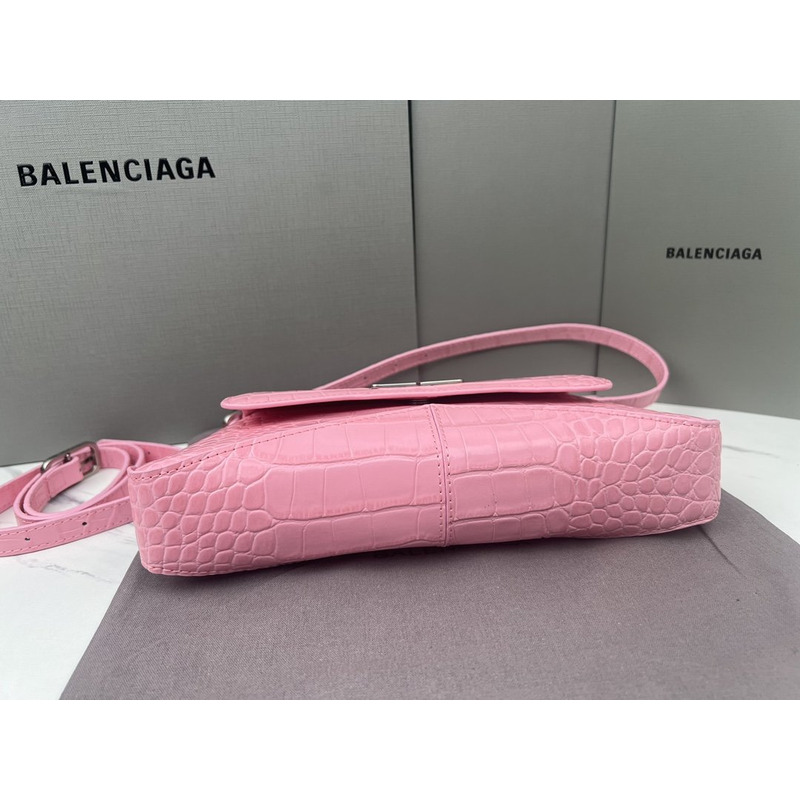Ba*len*cia*ga croc-embossed calfskin handbag pink