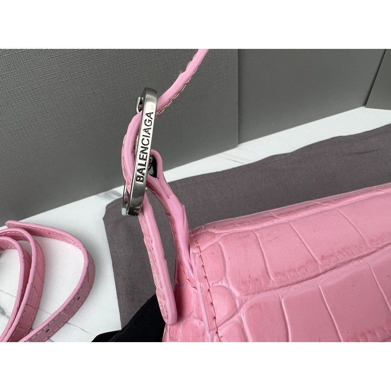 Ba*len*cia*ga croc-embossed calfskin handbag pink