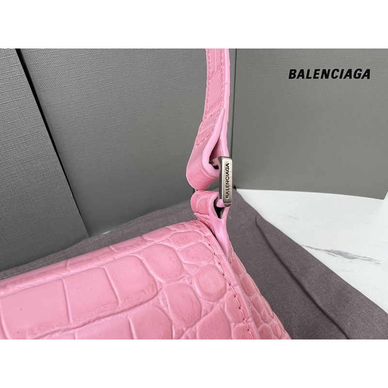 Ba*len*cia*ga croc-embossed calfskin handbag pink