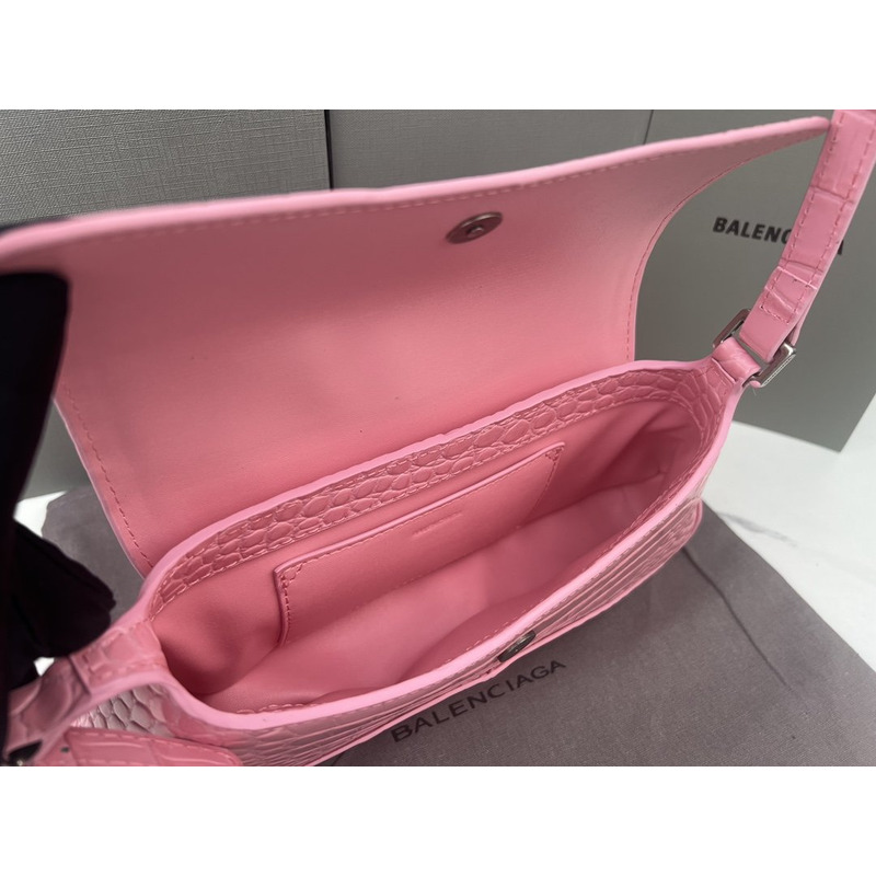 Ba*len*cia*ga croc-embossed calfskin handbag pink