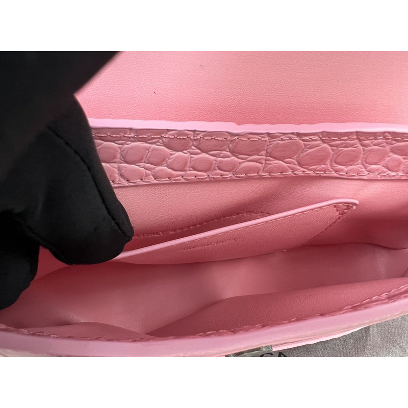 Ba*len*cia*ga croc-embossed calfskin handbag pink