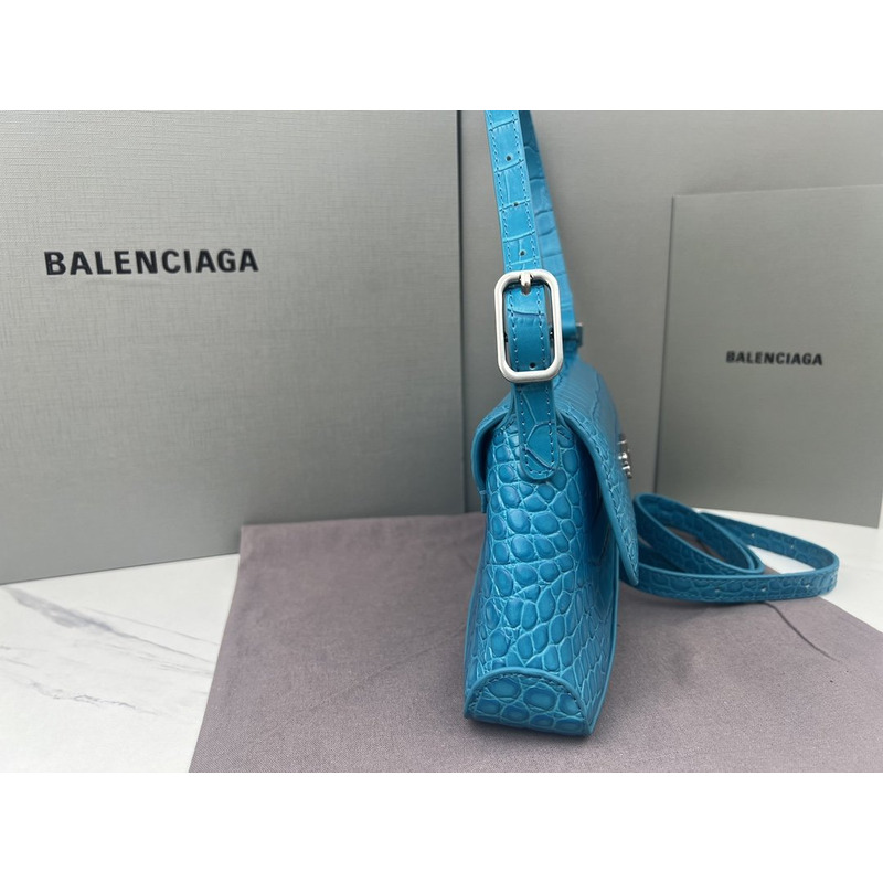 Ba*len*cia*ga croc-embossed calfskin handbag blue