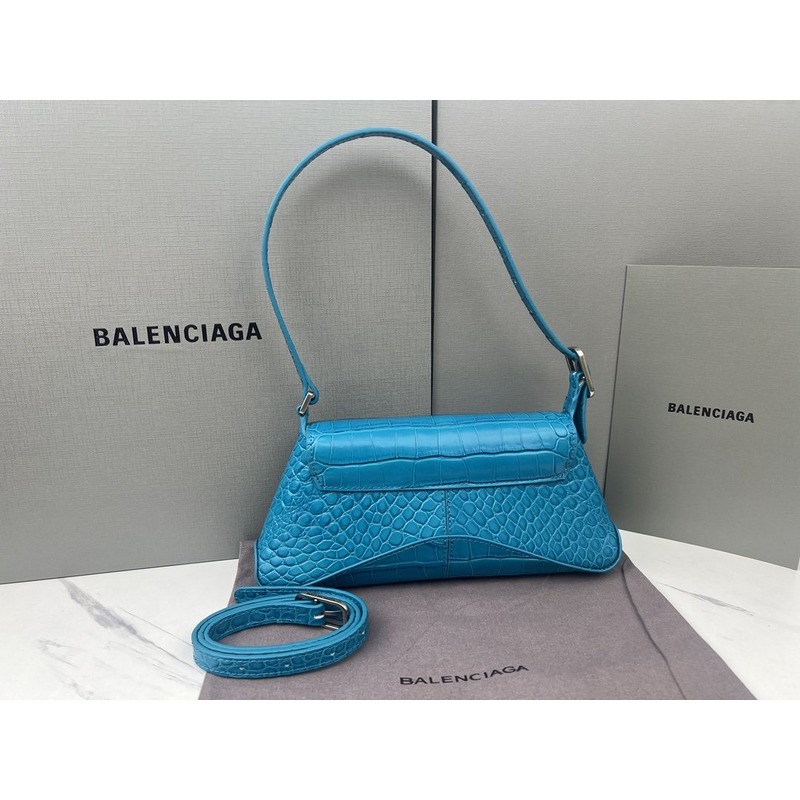 Ba*len*cia*ga croc-embossed calfskin handbag blue
